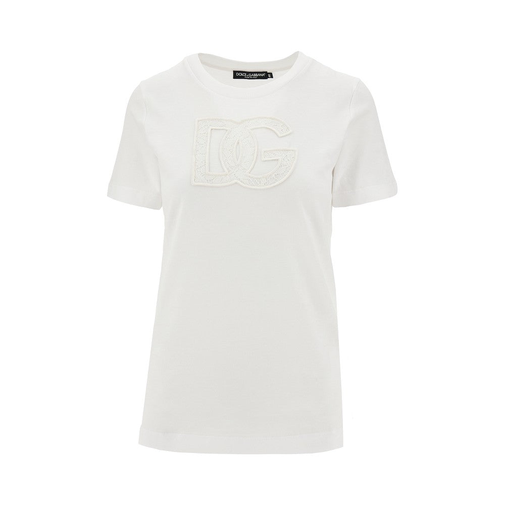 T-shirt con patch logo in pizzo