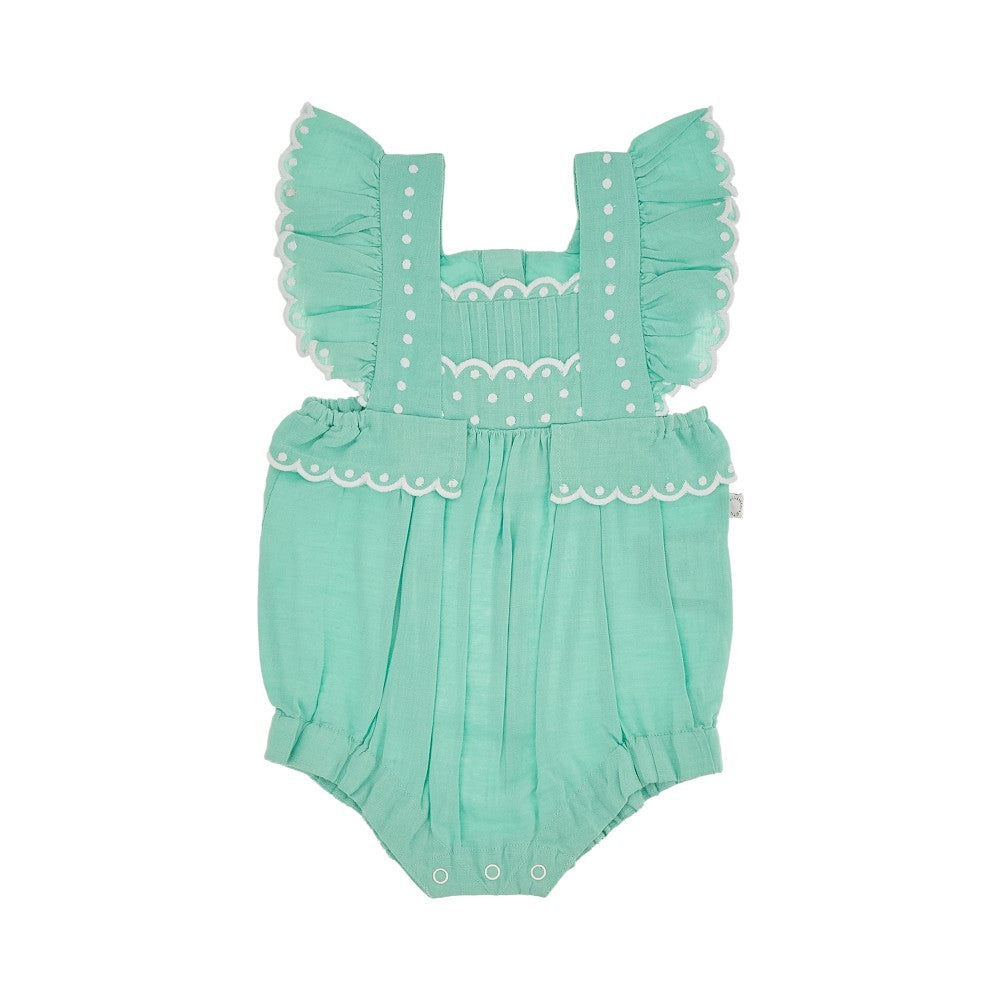 Embroidered linen and cotton romper suit