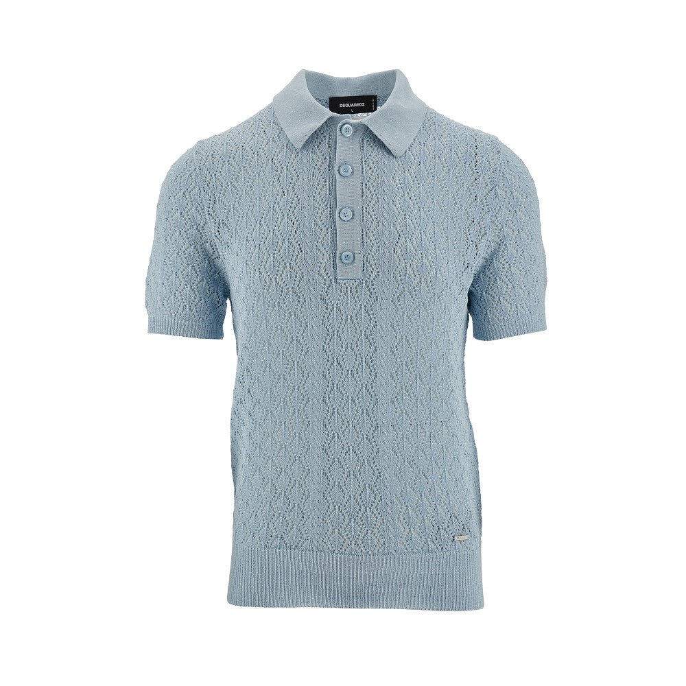 Openworked knitted polo shirt