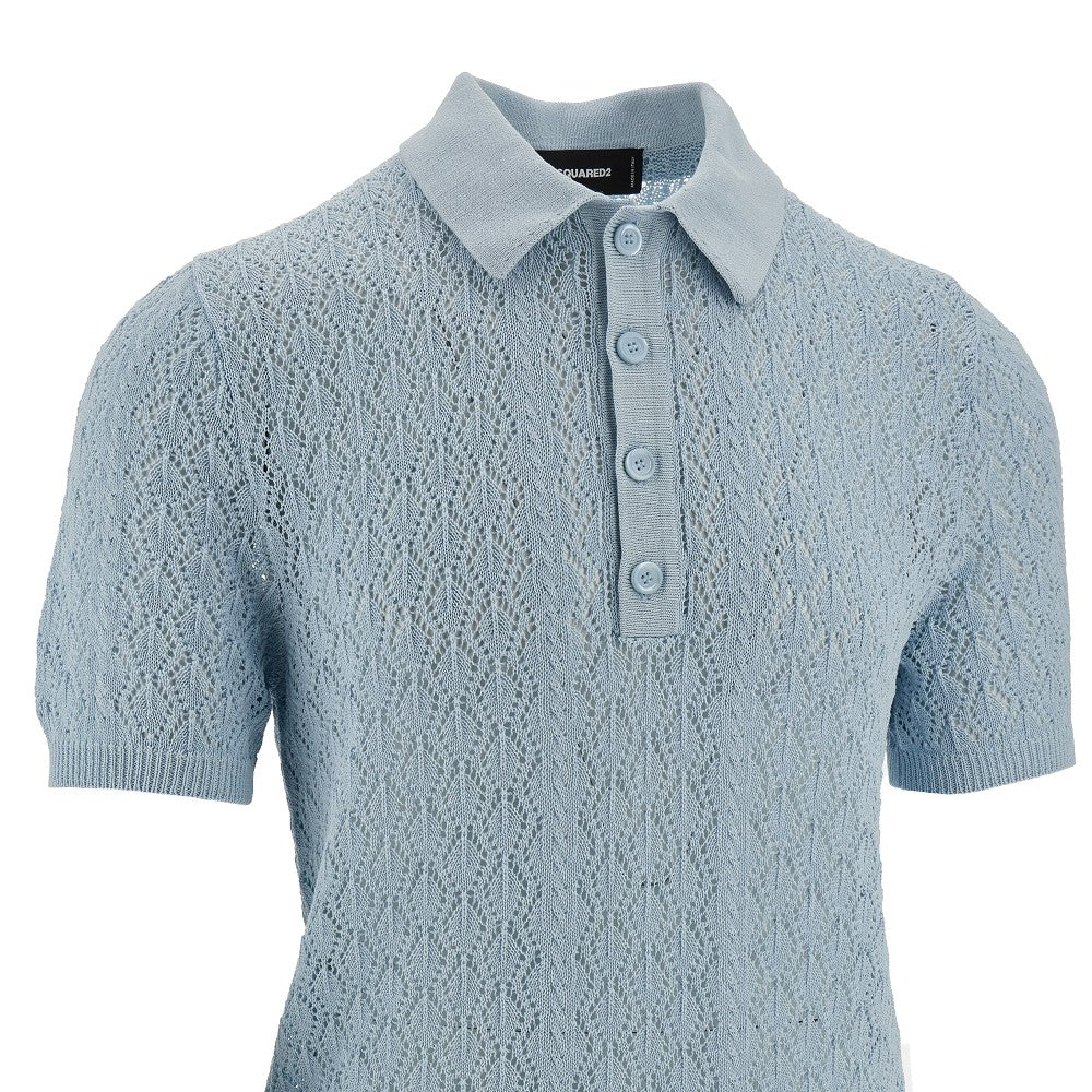 Openworked knitted polo shirt