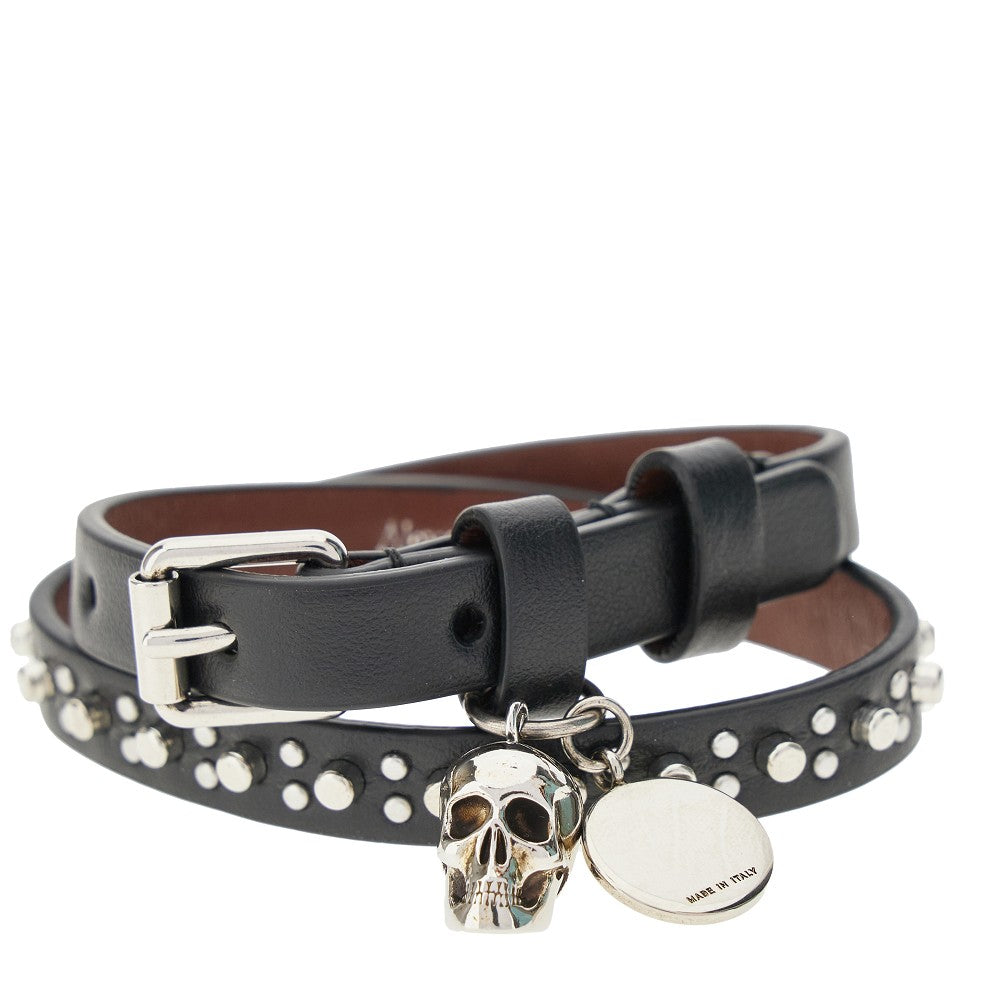 Studded leather bracelet with Skull