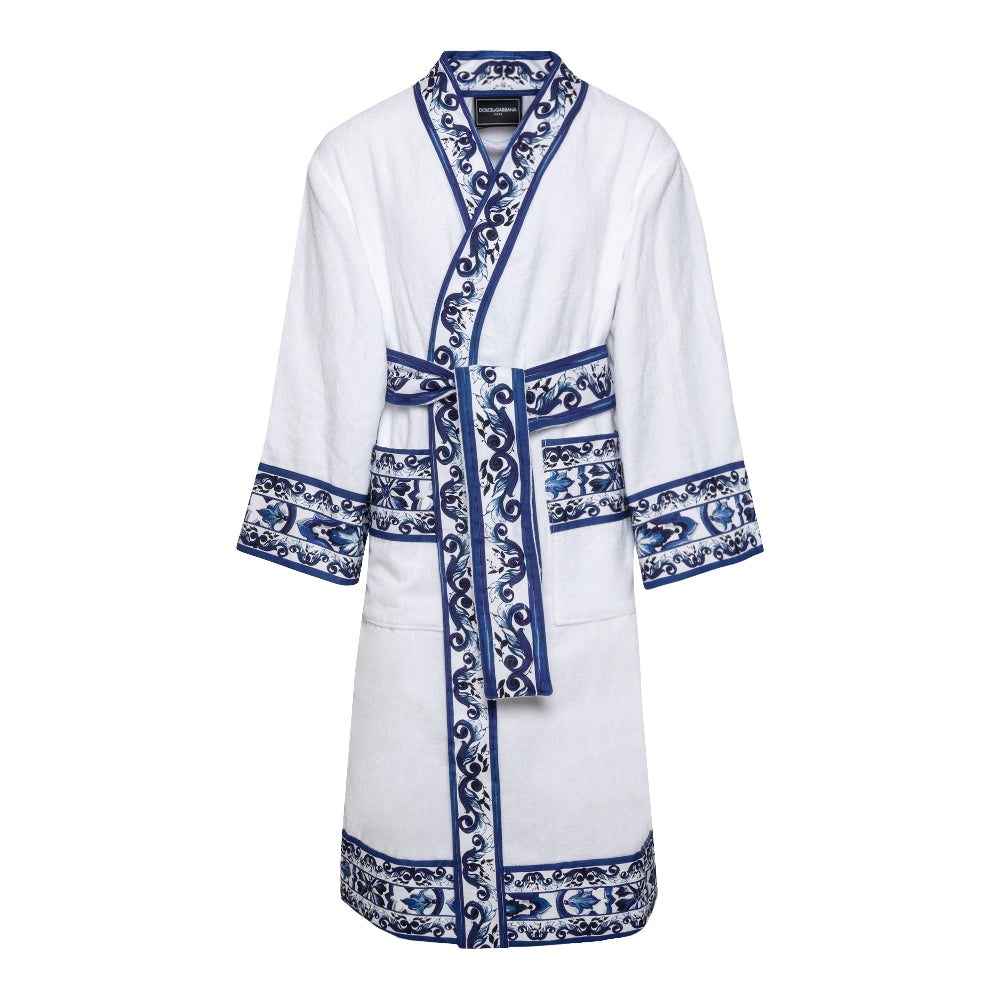 White bathrobe with blue edges