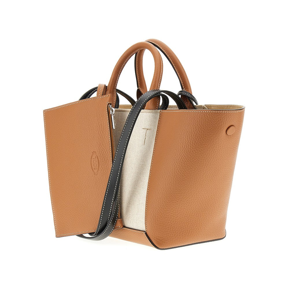 Leather and canvas small shopping bag