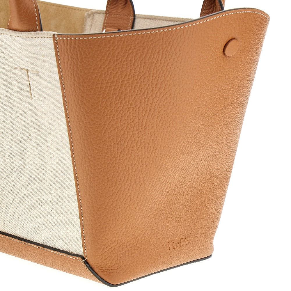 Leather and canvas small shopping bag