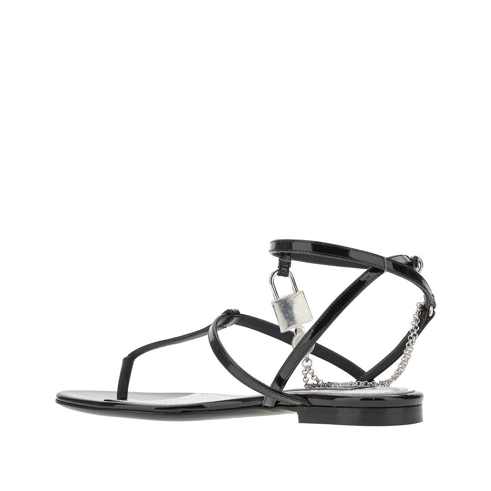 Patent leather sandals with padlock detail