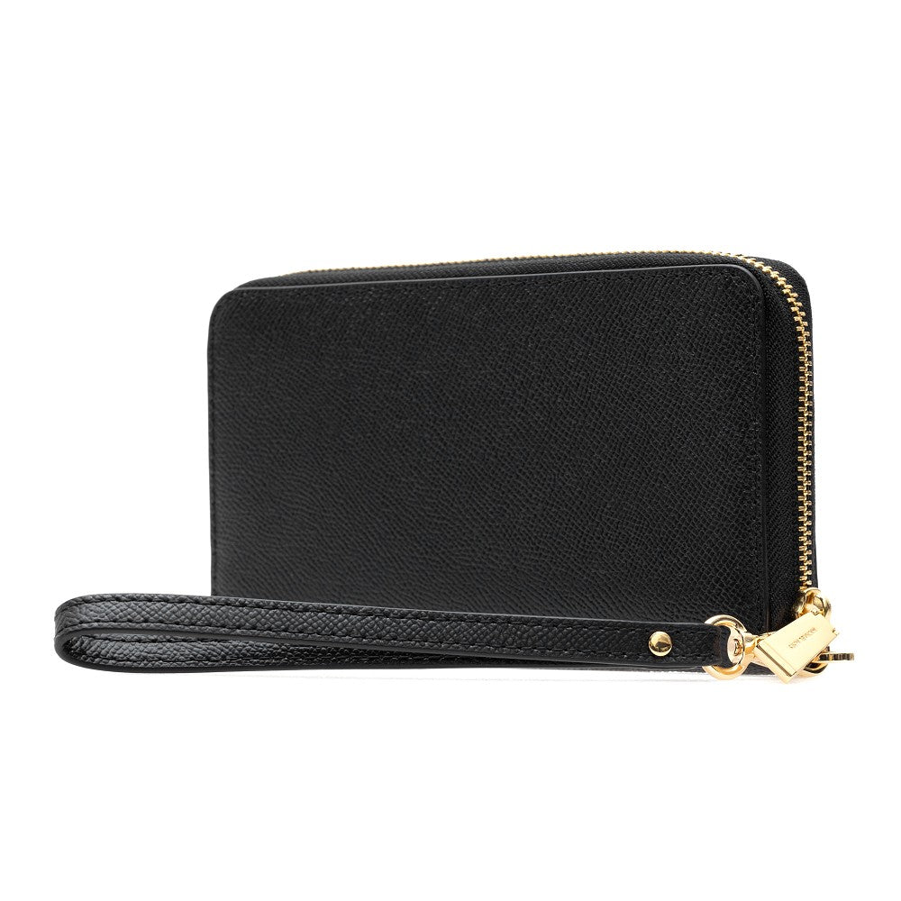 Grained leather zip-around wallet