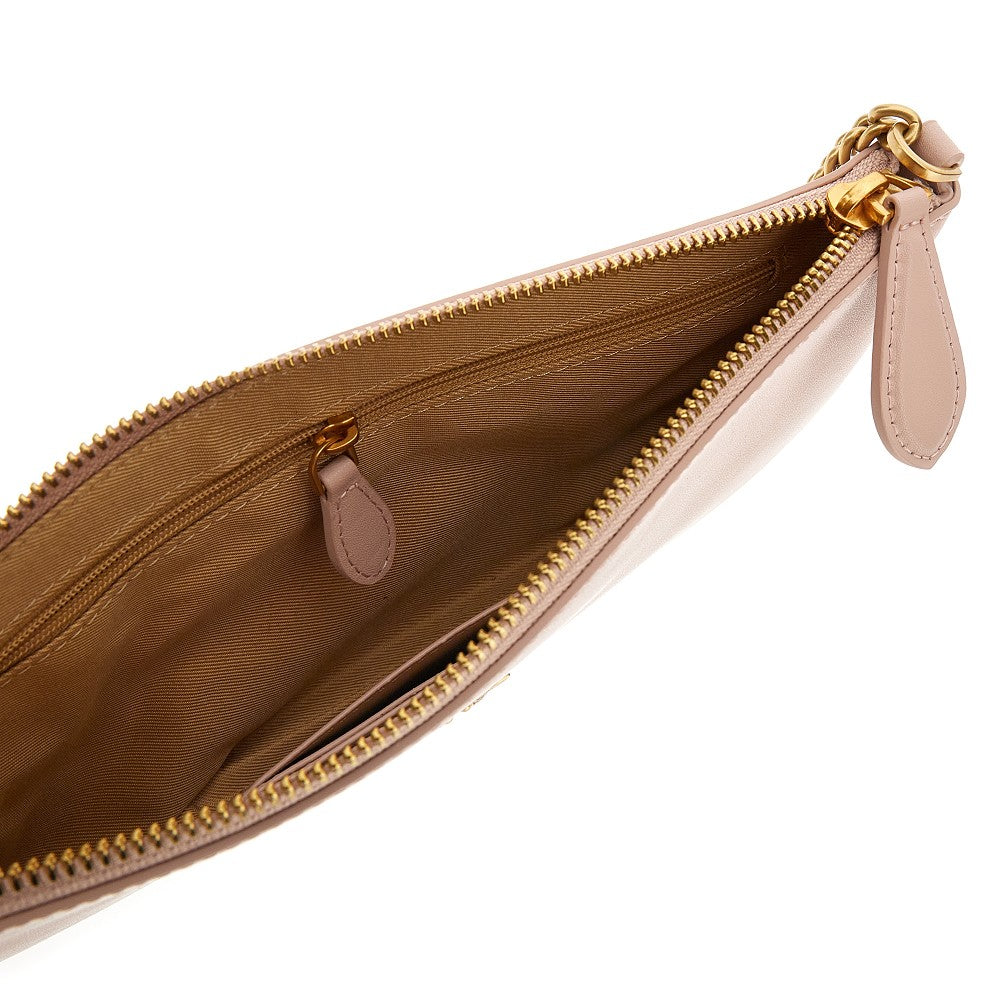 Leather flat pouch with chain